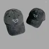 Boll Caps Peach Heart Boy and Girl Baseball Cap Parent-Child Love Brodered Vintage nödställda tvättade denim Soft-Top