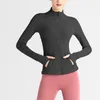 LL-Chaqueta de Yoga para mujer, conjunto de manga larga, chaqueta de Fitness con cremallera trasera sólida, conjunto de Fitness con cintura de plástico, ropa deportiva para mujer