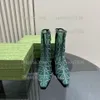 Rhinestone Women's Mesh Summer Naked Boots Fashion Mesh avslöjar pekade äkta läder blixtlås coola stövlar 7.5 cm showfest utomhus casual bröllopskor 35-42