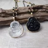 Kettingen FUWO Groothandel Synthetische Quartz Maitreya Ketting Gouden Vergulde Glazen Boeddha Met Zwarte Kralen Kronkelende Ketting 5 stks/partij NC103