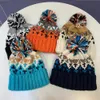 Wide Brim Hats Bucket Fashion Cute Print Embroidery Beanies for Women Men Winter Wool Warm Fur Pompom Baggy Knit Hat Bonnet Caps Gorros Invierno 230907