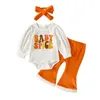 Ensembles de vêtements Born Infant Baby Girl Halloween Outfit Crewneck côtelé Romper Tops Pantalon évasé Bandeau Bow Set Sister Rompers Correspondant