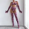 Ensemble sexy de lingerie léopard avec des gants de bas sous-vêtements sans couture porte-jarretelles sensuel ensemble rose tenues sexy intimes 230808