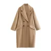 Womens Wool Blends PB ZA AutumnWinter Womens Unisex Mid Length Double Breasted Windbreaker Woolen Coat 230906