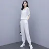Women's Two Piece Pants Casual Sports Set Summer 2023 Fashion Hooded Short Top White Thin Two-piece Female