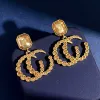women luxury retro letters stud earrings designer hoop earring colorful bling diamond crystal dangle earings ear rings party wedding jewelry
