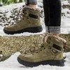 Boots Hiking Men Winter Outdoor Retro Round Head Lace Up Cotton Shoes Warm Fleece Non-slip Snow Botas Militares Hombre