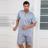 Pigiama da uomo estivo pigiama da uomo camicia a maniche corte pantaloncini due pezzi pigiama in raso di seta sottile completo ampio abbigliamento da casa pigiama