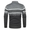 Suéteres masculinos Slim Fit Homens Knit Sweater Elegante Retro Imprimir Cardigan Stand Collar para Outono Inverno Primavera Zippered