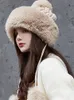 Czapki czapki z czapką Bomber dla kobiet dla kobiet Rosyjska ciepłe futra narciarstwo zima faux dzianina z Earflap Pom 230907