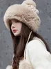 Beanieskull Caps Trapper Bomber Hat for Women Russian Warm Fur Ski Winter Faux Knit Beanie with Earflap POM 230907