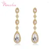 Boucles d'oreilles pendantes en Zircon pour femmes, bijoux de mariée, accessoires de mariage, longues, goutte d'eau, élégant, CZ RE4818