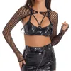 Dames T-shirt Dames O-ring Lange mouw Sheer Mesh Bolero T-shirts Sexy SeeThrough Fishnet Cover Up Shirts Mock Neck Mini Crop Top Party Club 230906