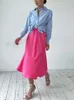 Jupes élégantes femmes taille haute soie Satin une ligne jupe dame mode couleur unie violet longue pour les femmes 2023 230906