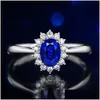 Ensembles de bijoux de mariage Nouveauté Saprkling Ensemble de bijoux de luxe 925 Sterling Sier Ovale Coupe Bleu Saphir Cz Diamant Femmes Mariage Earrin Dhwkh