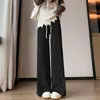 Pantalon taille haute pour femme, cylindre droit, jambes larges, mode coréenne, polyvalent, tricoté, pleine longueur, automne hiver 2023
