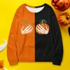 Hoodies femininos solto ajuste moletom homens mulheres casal halloween abóbora impressão manga comprida sem capuz redondo pescoço cacau