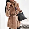 Женская меховая куртка из искусственного меха, новинка 2022 года, зимняя женская толстая теплая куртка на молнии, пальто с поясом, кожаные куртки с воротником из искусственного меха, верхняя одежда, женские парки x0907