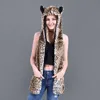 Ampla Brim Chapéus Bucket Faux Fur Hood Animal Hat Orelha Flaps Mão Bolsos Lobo Pelúcia Quente Cap com Lenço Luvas Menina 230907