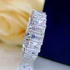 High quality Large row diamond ring Fashion emerald full diamond ring 925 sterling silver ring for women hiphop jewelry Gifts