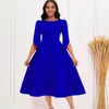 Casual Dresses Autumn Women's Products rekommenderar långärmad rund nackmode temperament Stor solid färg söt klänning.