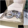 Wedding Rings 2021 New Sparkling Luxury Jewelry Couple Rings Large Oval Cut White Topaz Cz Diamond Gemstones Women Wedding Bridal Ring Dhsnq
