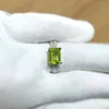 Cluster Rings Genuine Green Peridot Women Ring 925 Sterling Silver 7x9mm Emerald Cut Gemstone Jewelry August Birthstone R002GPN