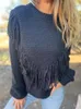 Suéteres de mujer con borlas, suéter con transparencias, cuello redondo tejido, jersey de estilo coreano Y2k, moda para mujer, suelto, otoño