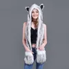 Ampla Brim Chapéus Bucket Faux Fur Hood Animal Hat Orelha Flaps Mão Bolsos Lobo Pelúcia Quente Cap com Lenço Luvas Menina 230907