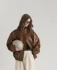 Women's Leather Zipper Down Classic Faux Jacket Minimalist Style Brown Motorcycle