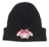 Chapéu quente de inverno para meninas grandes, gorro de malha Kuromi Cinnamoroll Melody bordado, acessórios para crianças