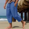Erkekler Pantolon Keten Yaz Plajı Düz ​​Renk Konforlu Nefes Verebilirlik için Açık Hems ile Günlük ve Günlük Tatil
