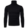 Herrtröjor vinter varm turtleneck tröja män mode fast stickad herr casual manlig dubbel krage smal fit pullover