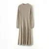 Casual Dresses Pure Wool Knitted Sweater Women Long Sleeve Standard Cashmere Knitwear 2023 Winter Fashion Female