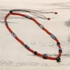 Pendants Folk-Custom Jewelry Charming Red Black Round Agate Beads Necklace Sweater Chain Handmade Vintage Mother's Day Gifts