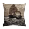 Kudde Vacker Sea Sailing Series Printed Decorative Pillows American Vintage Style Cover 45x45cm Home Soffa Seat Pudow Case