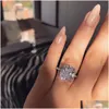 Wedding Rings Ins Top Sell Simple Fashion Jewelry 925 Sterling Sier Cushion Shape White Sapphire Cz Diamond Gem Party Women Wedding Br Dhuw6