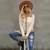 Women's Sweaters Patchwork Knitted Sweater Single Button Cardigan Turn Down Collar Pullover 2023 Chic Long Sleeve Causal Simple Jumper