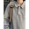 Deeptown estilo preppy cinza moletom feminino harajuku vintage polo manga longa tshirt oversize coreano streetwear kpop topos feminino