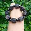 Strand 1 Pc Fengbaowu Pierre Naturelle Argent Obsidienne Bracelet Pivoine Fleur Cube Forme Perles Cristal Quartz Mode Bijoux Cadeau Pour Hommes