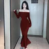 Casual Dresses Chic For Women 2023 Trumpet Off Shoulder Ankle-Length Dress Solid Color Slash Neck Slim Sexig Vestidos Bodycon Dropship