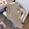 Casual Dresses Women's Simple Striped Knitted Dress 2023 Autumn Winter Polo Collar A-Line Long Sleeve All-Matched For Ladies