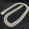 Moda szeroka srebrna mrożona bransoletka biżuteria Hiphop Gra Moissanite Diamond Solidny Naszyjnik Kubański Link 925 Łańcuch 14 mm projekt Vvxua