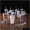 Su Şişeleri 16oz/22oz Yeniden Kullanılabilir Seyahat Buz Kahve Kupaları Çift Duvar Kaplamalı Açık Plastik Tumbler ve STS 1 PCS 3 PCS 12 PCS/SET DHRJL