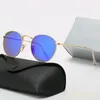 Occhiali da sole rotondi classici Ray Brand Designer UV400 Eyewear Montatura in metallo dorato Occhiali da sole Uomo Donna Occhiali da sole a specchio Lenti in vetro Polaroid con scatola