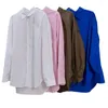 Blusas femininas outono branco oversized botão para baixo camisa de algodão rosa marrom azul frente camisas