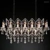 Chandeliers LED Pendant Lamps Crystal Rectangular Modern Retro Candle Rustic Black Living Room Lights Lustres