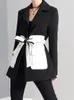 Womens Suits Blazers Blends EAM Women Black Contrast Color Pocket Blazer Lapel Long Sleeve Loose Fit Jacket Fashion Spring Autumn 1S39401 230906