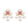 Stud Earrings 2023 Fashion Trendy 18K 14K Real Gold Plated Pearl Pink Zircon Crystal CZ Ear Small Earring Sweet Jewelry