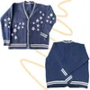 Mulheres malhas tees azul marinho artesanal tay malha estrela bordado lorswift cardigans de grandes dimensões luxo mulheres moda coreana morango kintwears 230906
